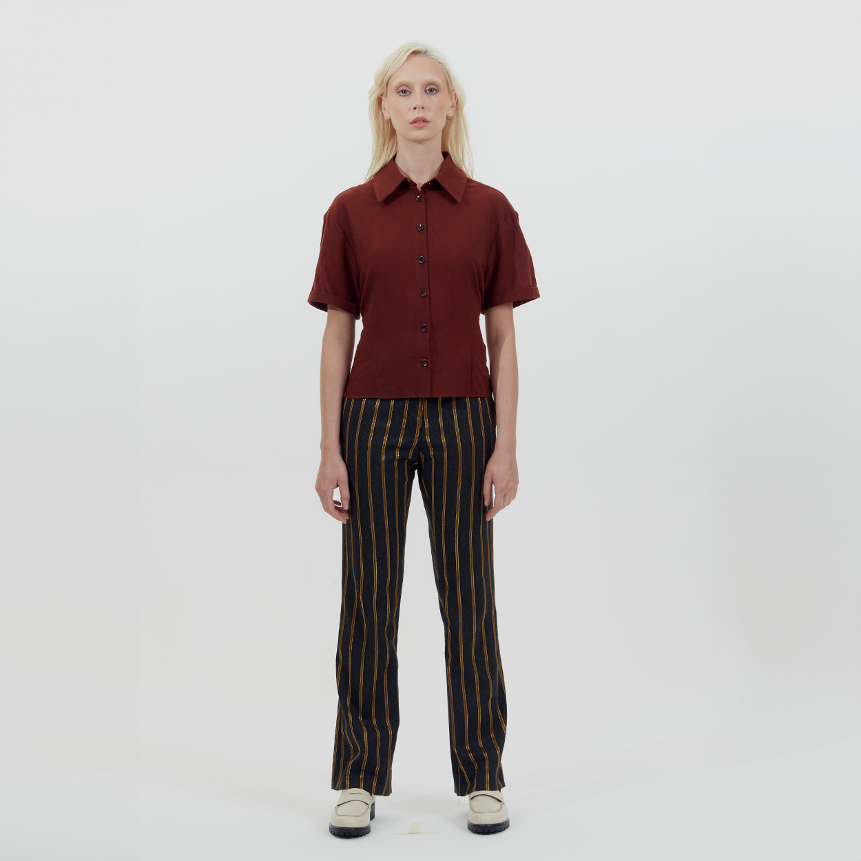 Metallic Straight Leg Pant