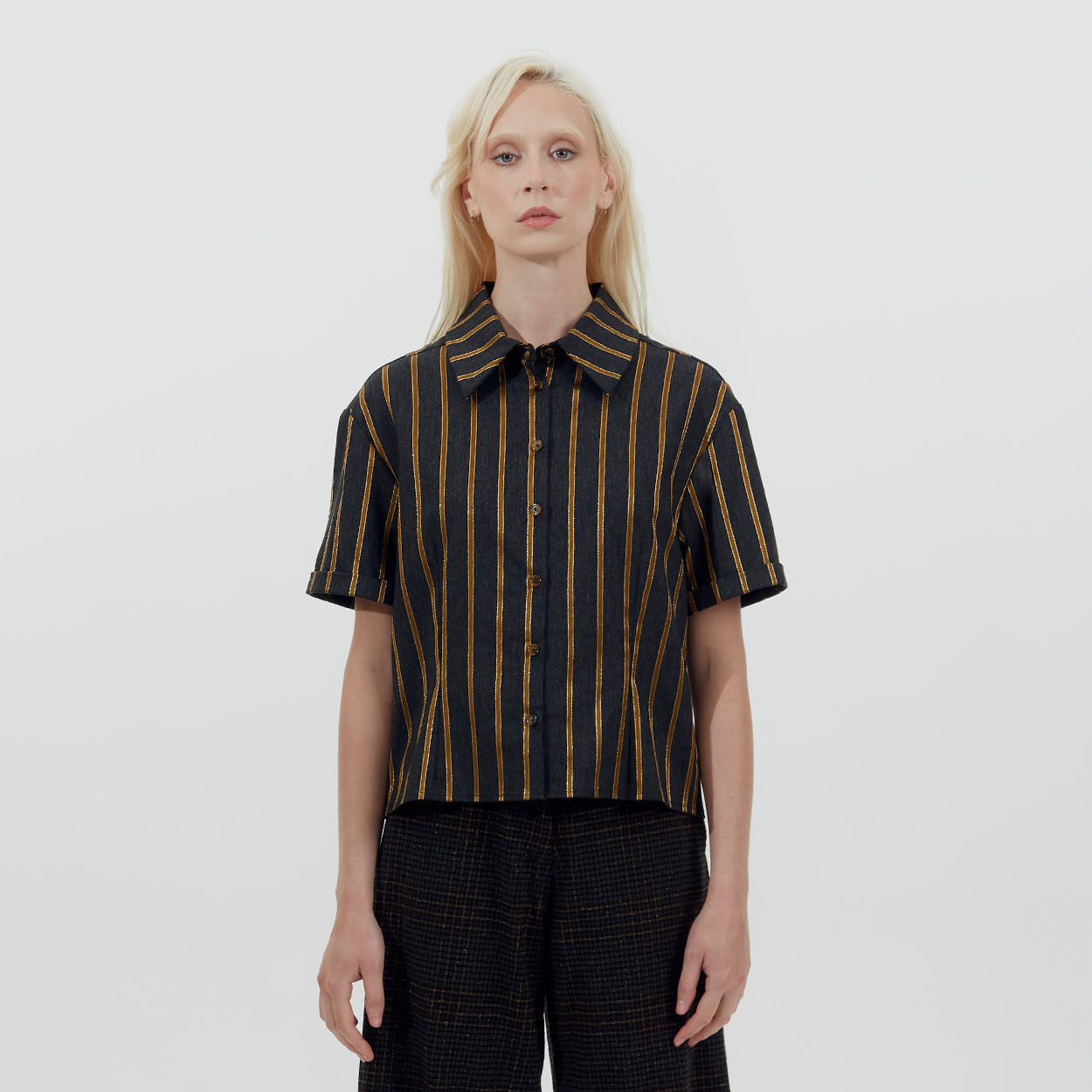 Metallic Darted Short Sleeve