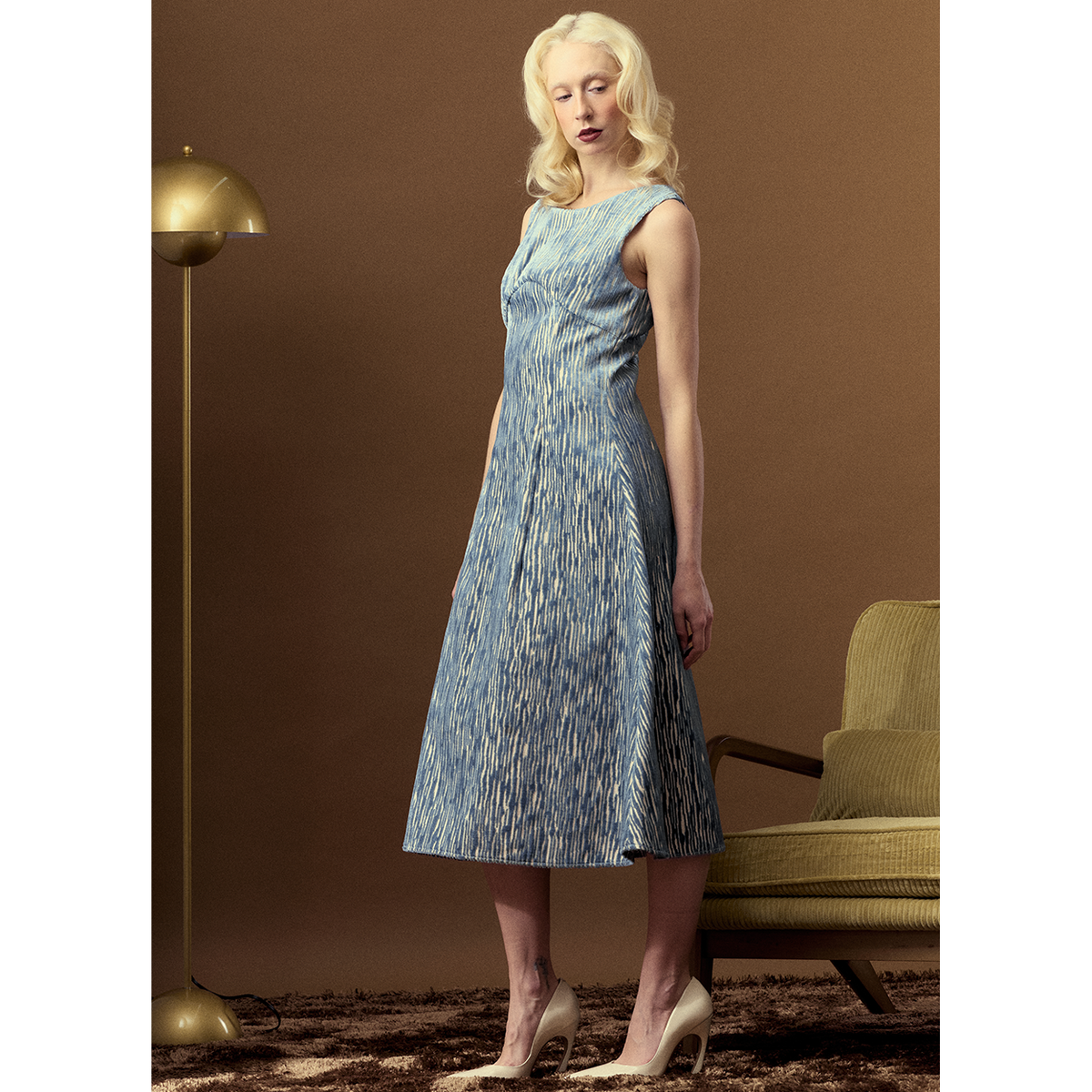 Velvet Flocked Midi Dress