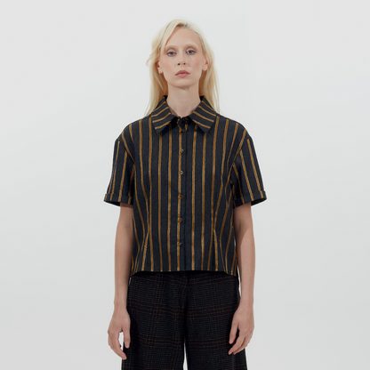 Metallic Darted Short Sleeve