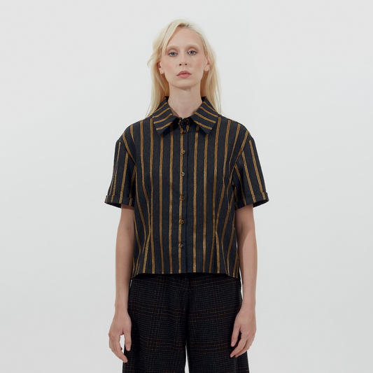 Metallic Darted Short Sleeve