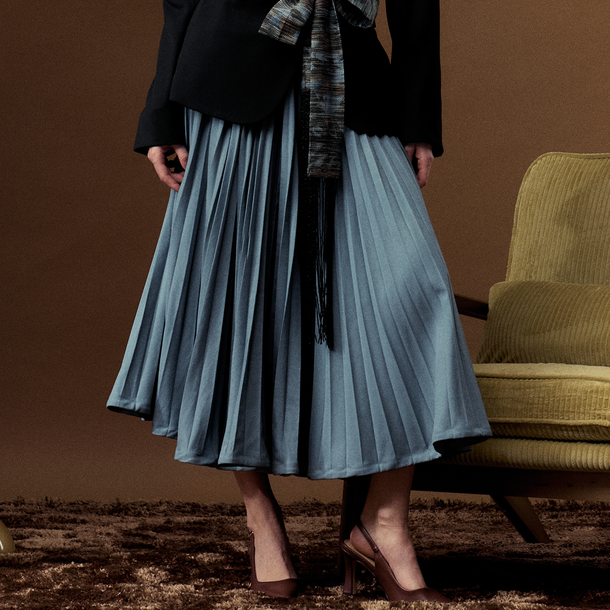 Pleated Twill Midi