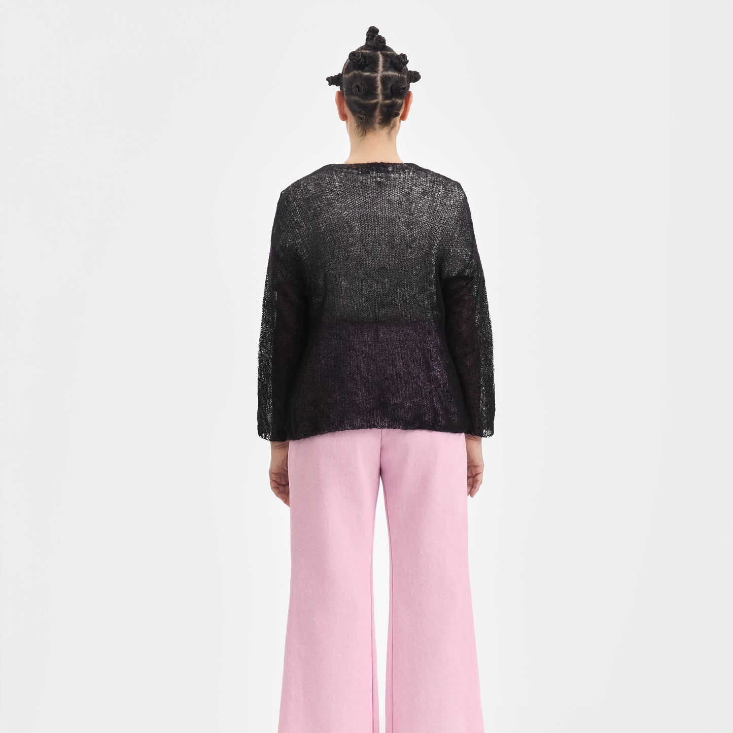 Black Mohair Handknit Pullover with Pink Pony