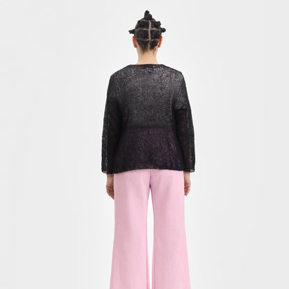 Black Mohair Handknit Pullover with Pink Pony