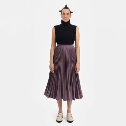 Denim Pleated Midi Skirt