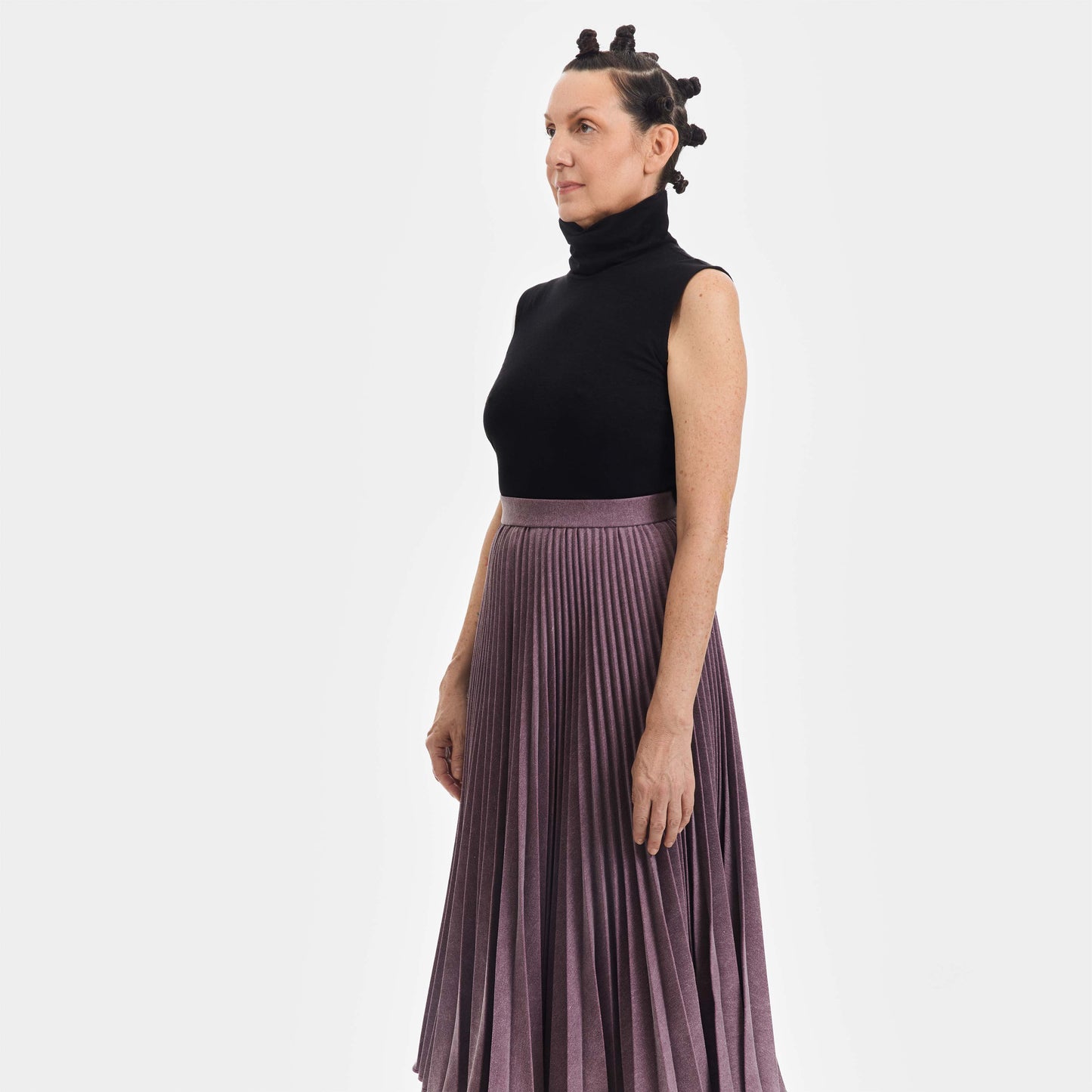 Denim Pleated Midi Skirt