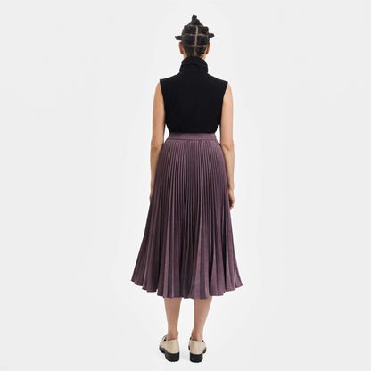 Denim Pleated Midi Skirt
